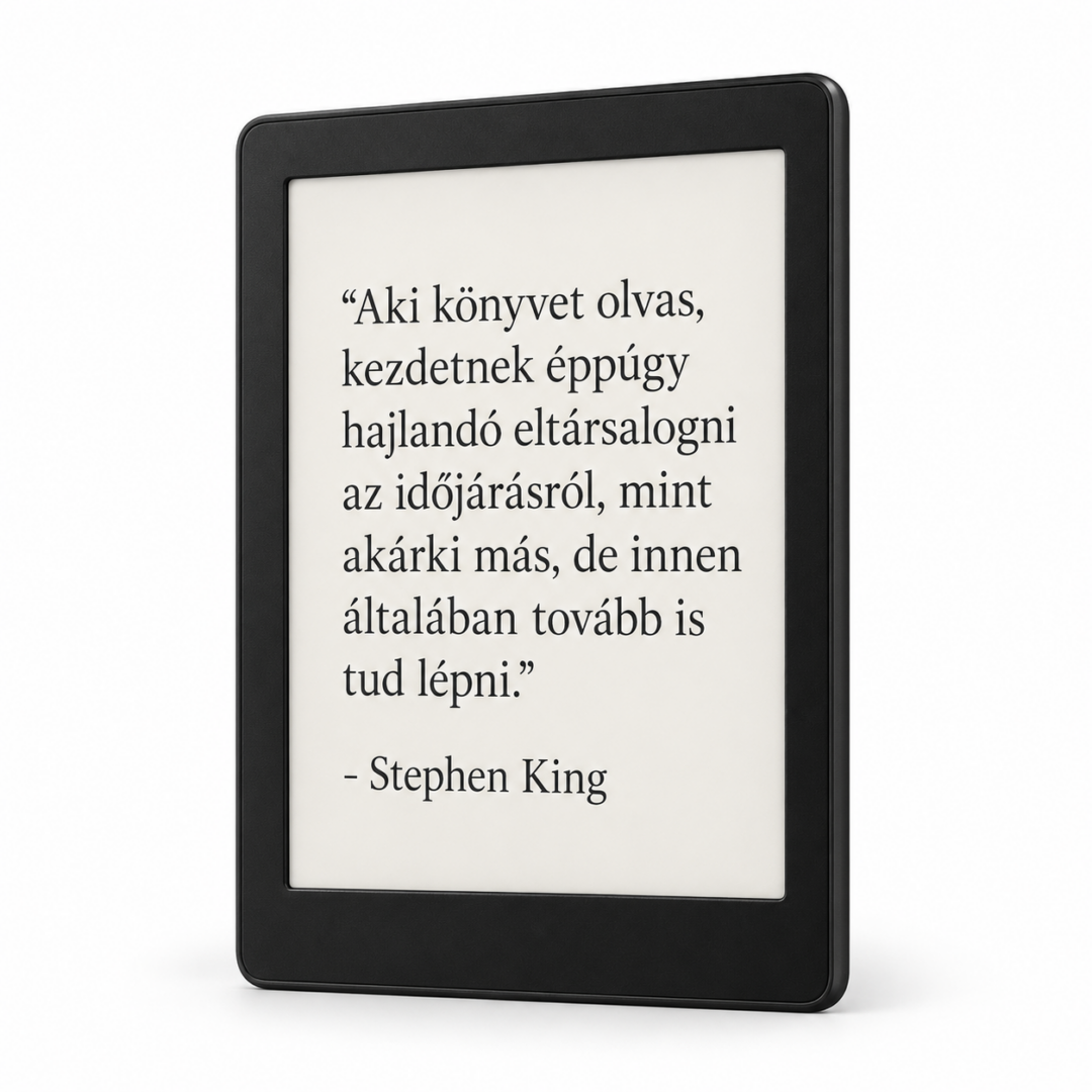 Fekete e-könyv-olvasó Stephen King olvasásról szóló idézetével
